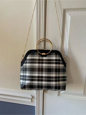 IMAN Black and white plaid Crossbody handbag two in one